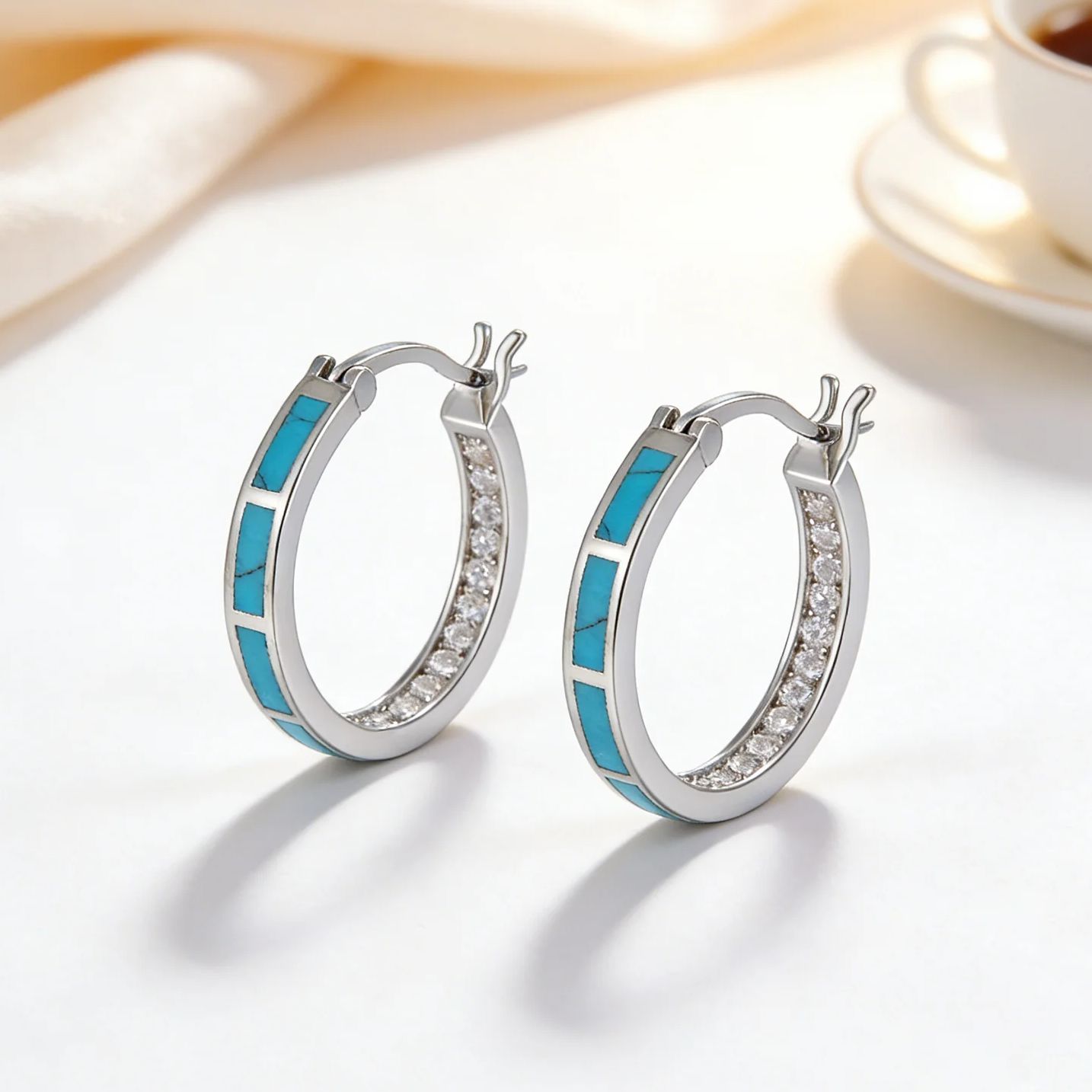 Turquoise Stone Ring - Boucles d'oreilles créoles hypoallergéniques en turquoise