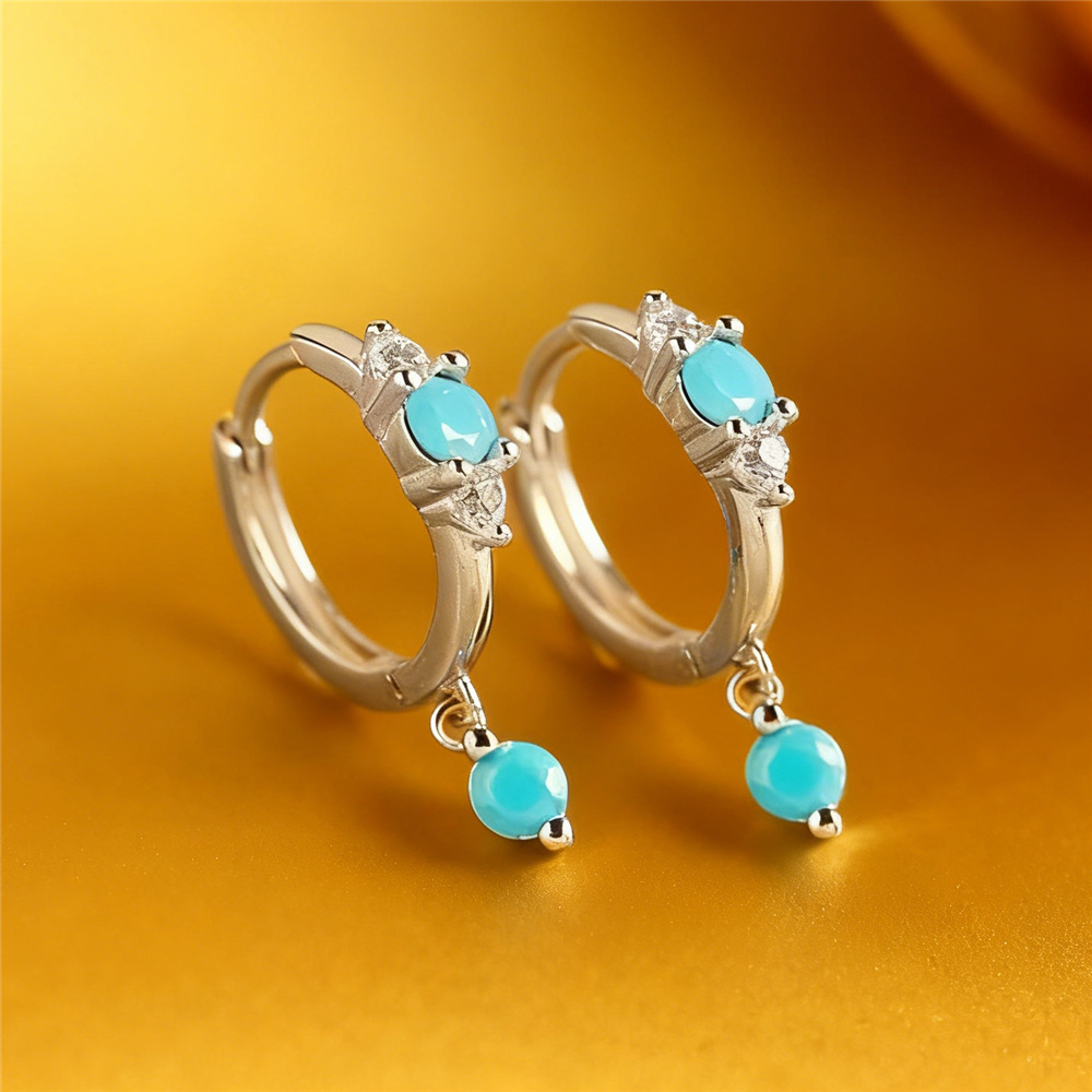 Turquoise Stone Ring - Boucles d'oreilles rondes en pierre turquoise
