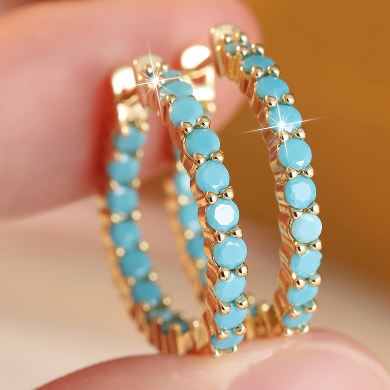 Turquoise Stone Ring - Boucles d'oreilles ethniques incrustées imitation turquoise