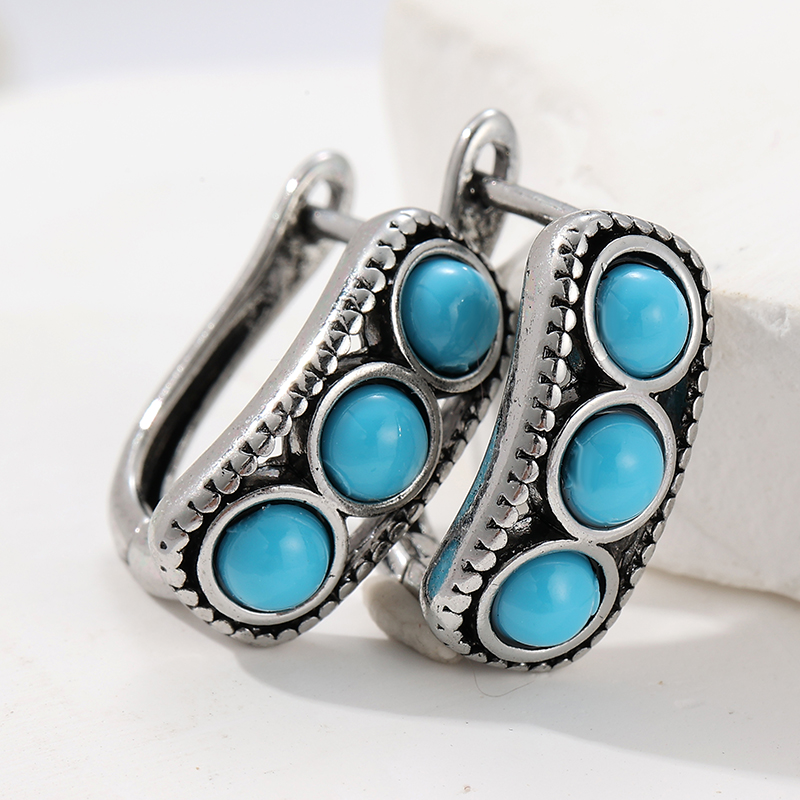 Turquoise Stone Ring - Boucles d'oreilles Vintage imitation turquoise pour