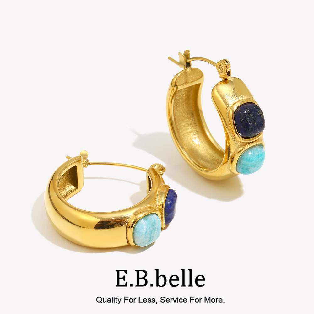 Turquoise Stone Ring - E.B.belle rond Lazurite Turquoise pierre naturelle