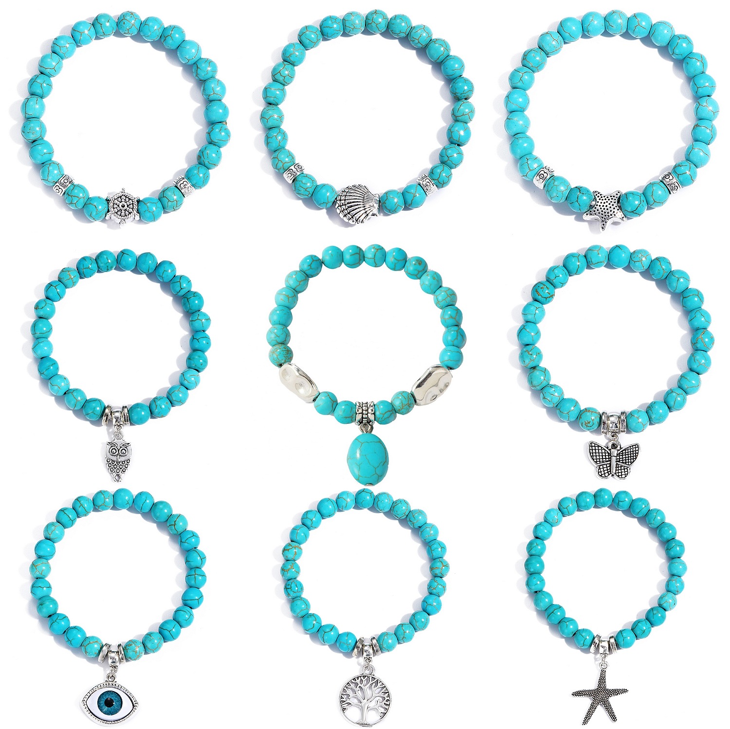 Turquoise Stone Ring - Bracelets en pierre naturelle bleue pour